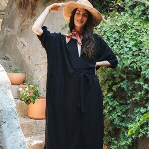 Odd Bird Rüya Tunic - Black - Luxury Caftan with Pockets & Zipper - Tie 4 Ways